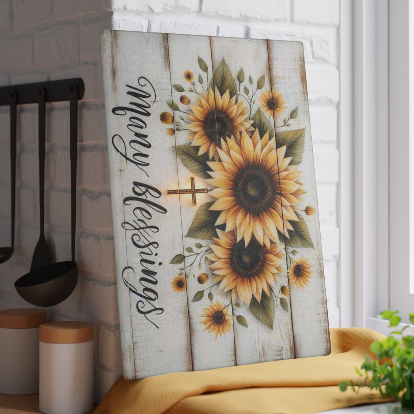 Tabla de cortar de vidrio inspiradora, regalo de Pascua, cruz y flores, ideal para regalar, decoración inspirada en la fe, decoración de cocina, regalos cristianos.