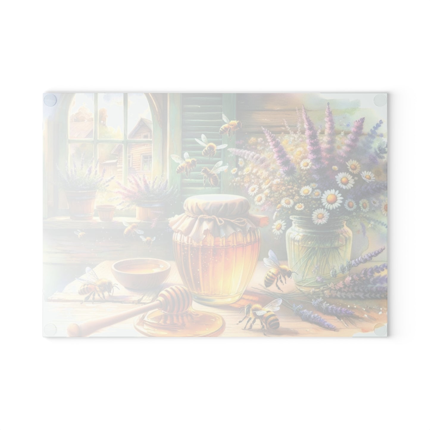🍯🌼 “Honey & Wildflowers” Glass Cutting Board – Cozy Cottage Charm for Your Kitchen