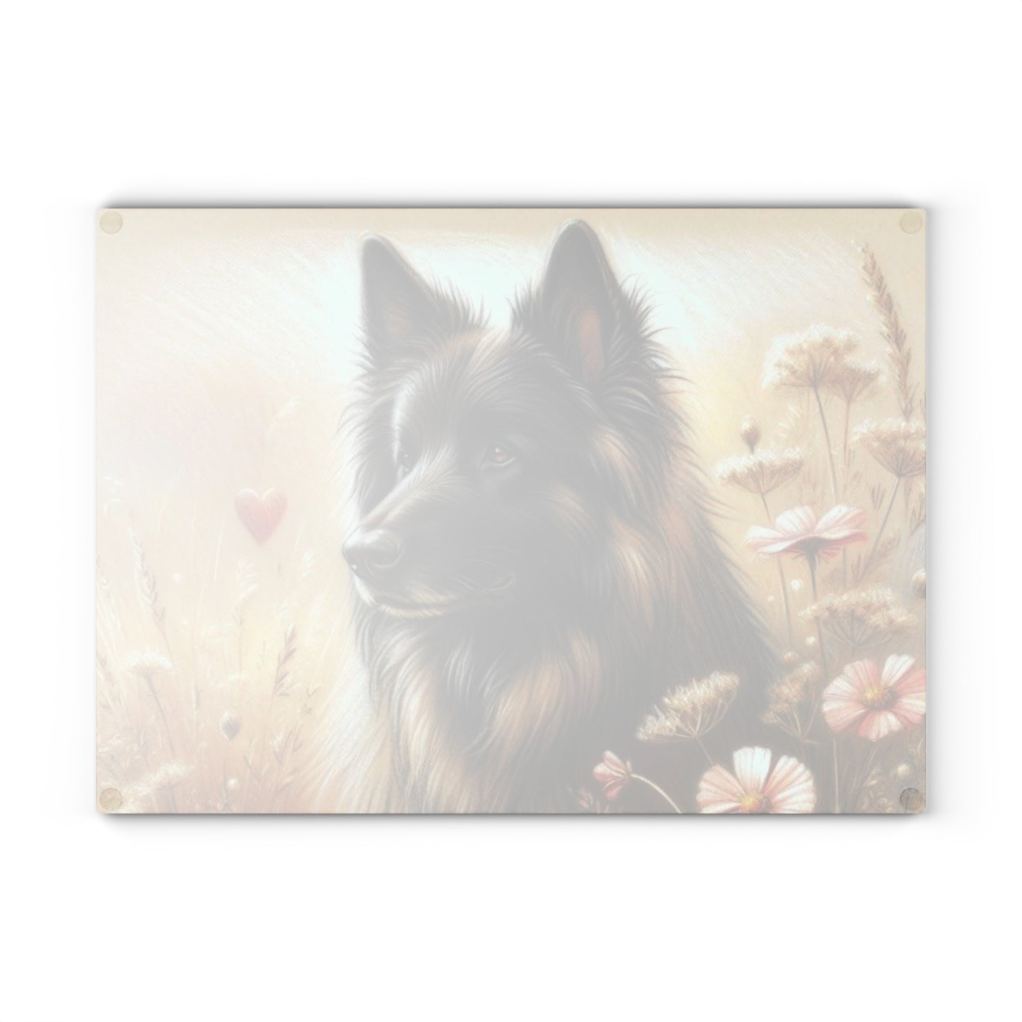 🐾 German Shepherd Meadow Cutting Board – Romantic Pet Tribute with Soft Florals & Golden Light 🌸❤️