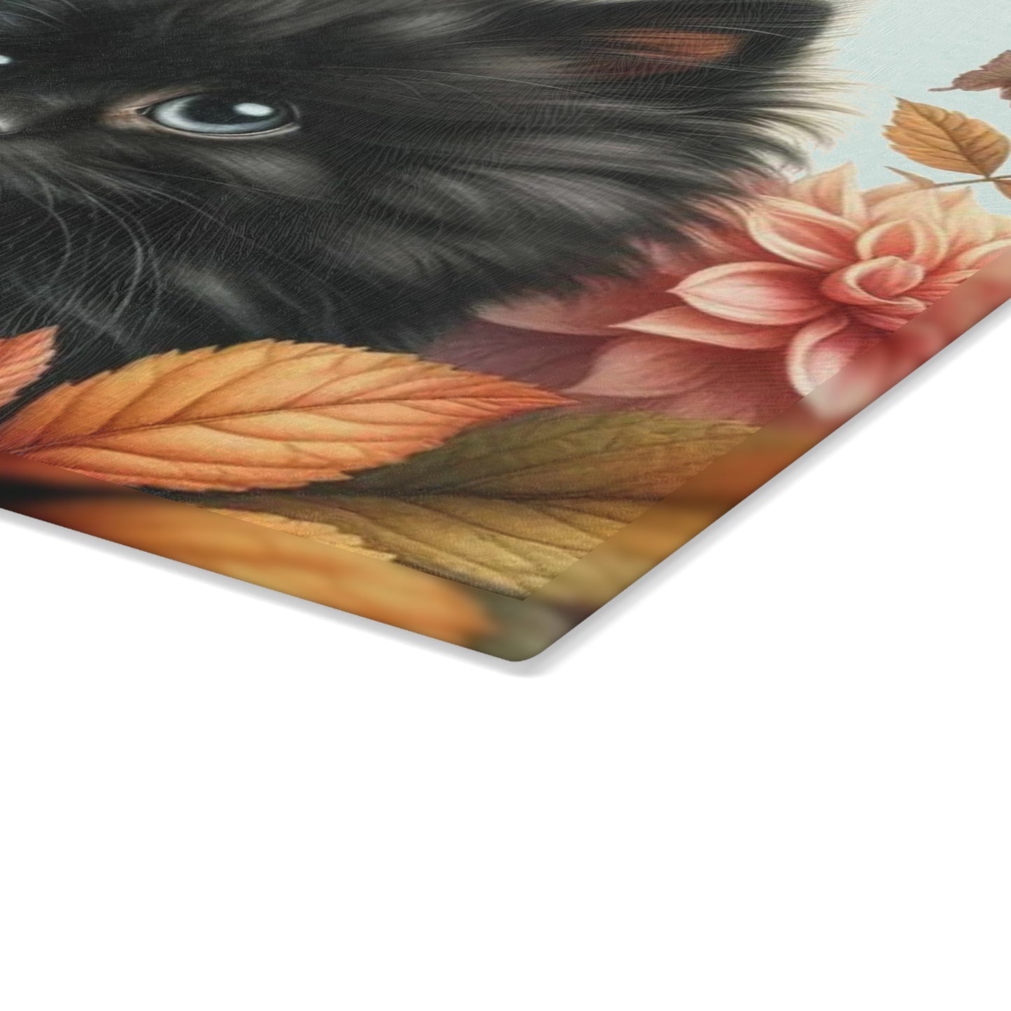 🐾 Autumn Kitten – Black Cat & Dahlia Art Tempered Glass Cutting Board