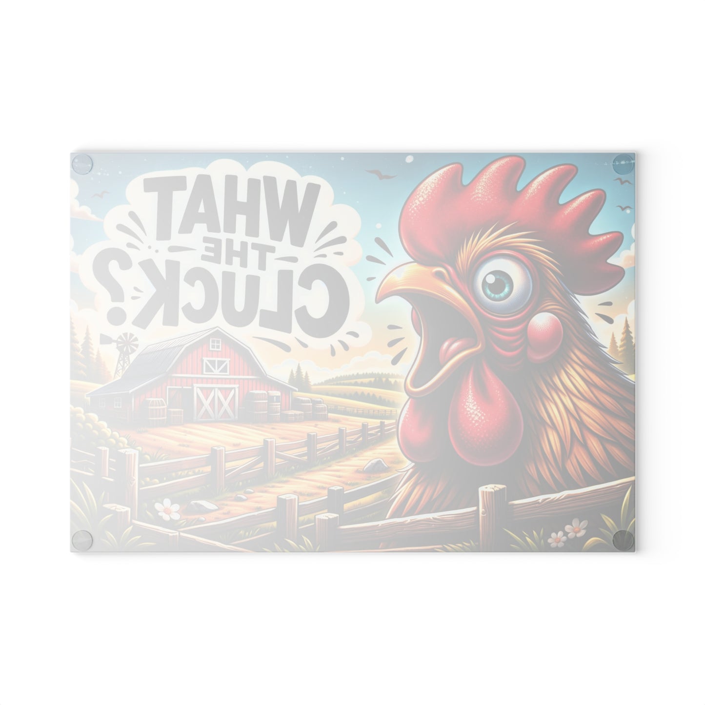 What the Cluck Glass Cutting Board – Funny Farm Rooster Kitchen Decor