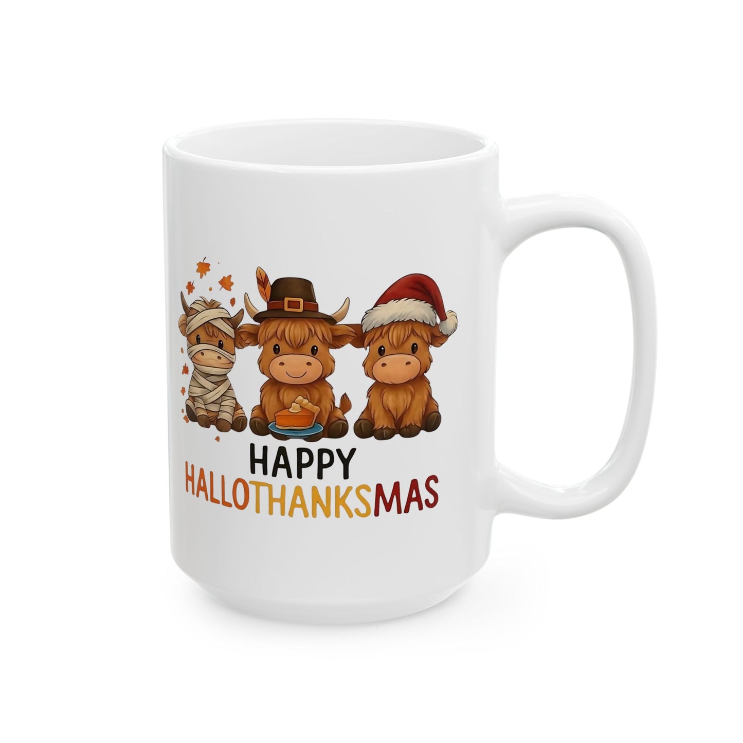 🐮🎃🦃🎄 Happy Hallothanksmas Mug – Cow Holiday Coffee Cup ☕✨