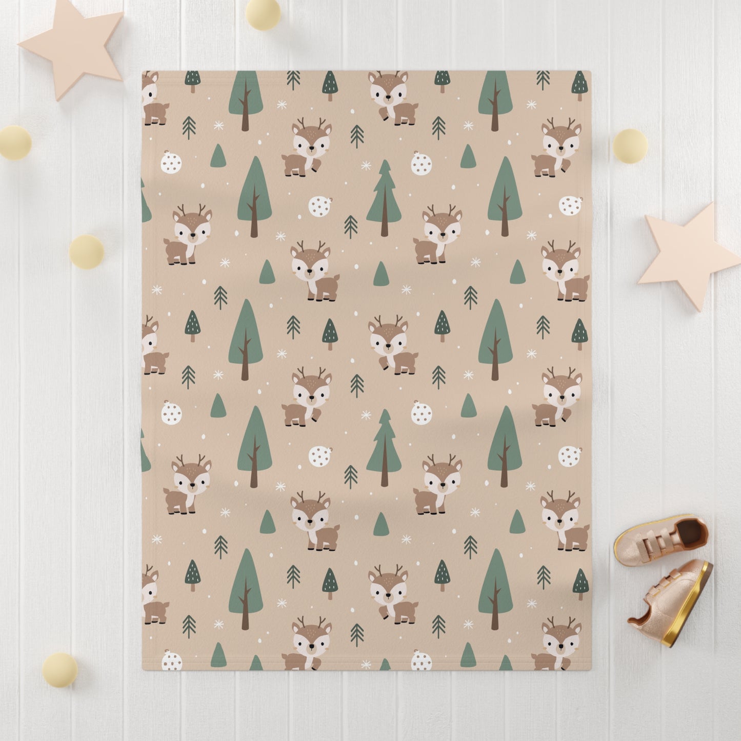 Woodland Fawn Baby Blanket – Ultra-Soft Fleece 30″×40″ | Neutral Forest Trees & Snow