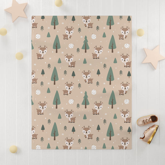 Woodland Fawn Baby Blanket – Ultra-Soft Fleece 30″×40″ | Neutral Forest Trees & Snow