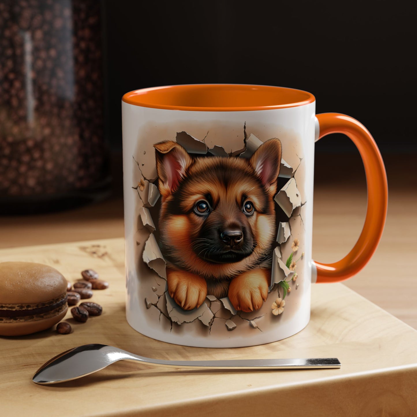 🐾☕ German Shepherd Puppy Peek Accent Mug – Loyal Pup Lover Gift ✨🖤