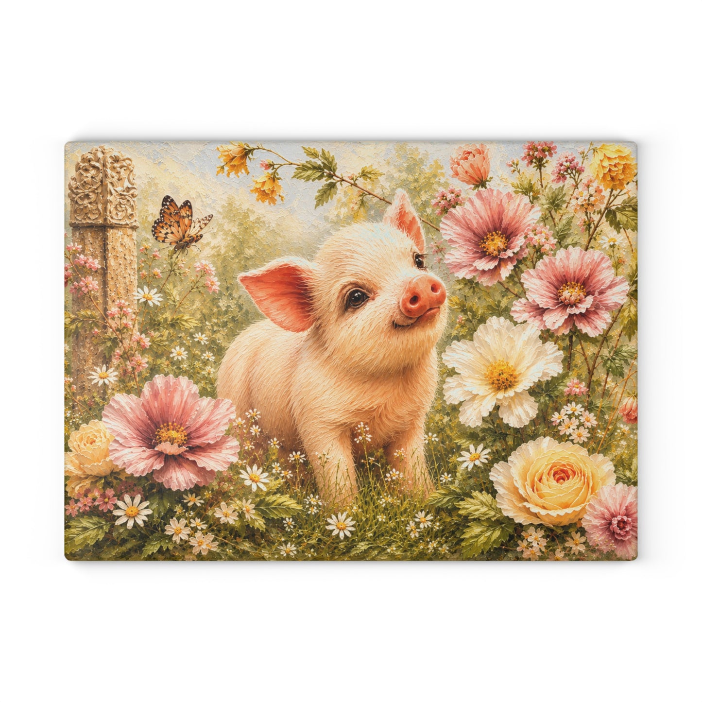 Floral Piglet Tempered Glass Cutting Board
