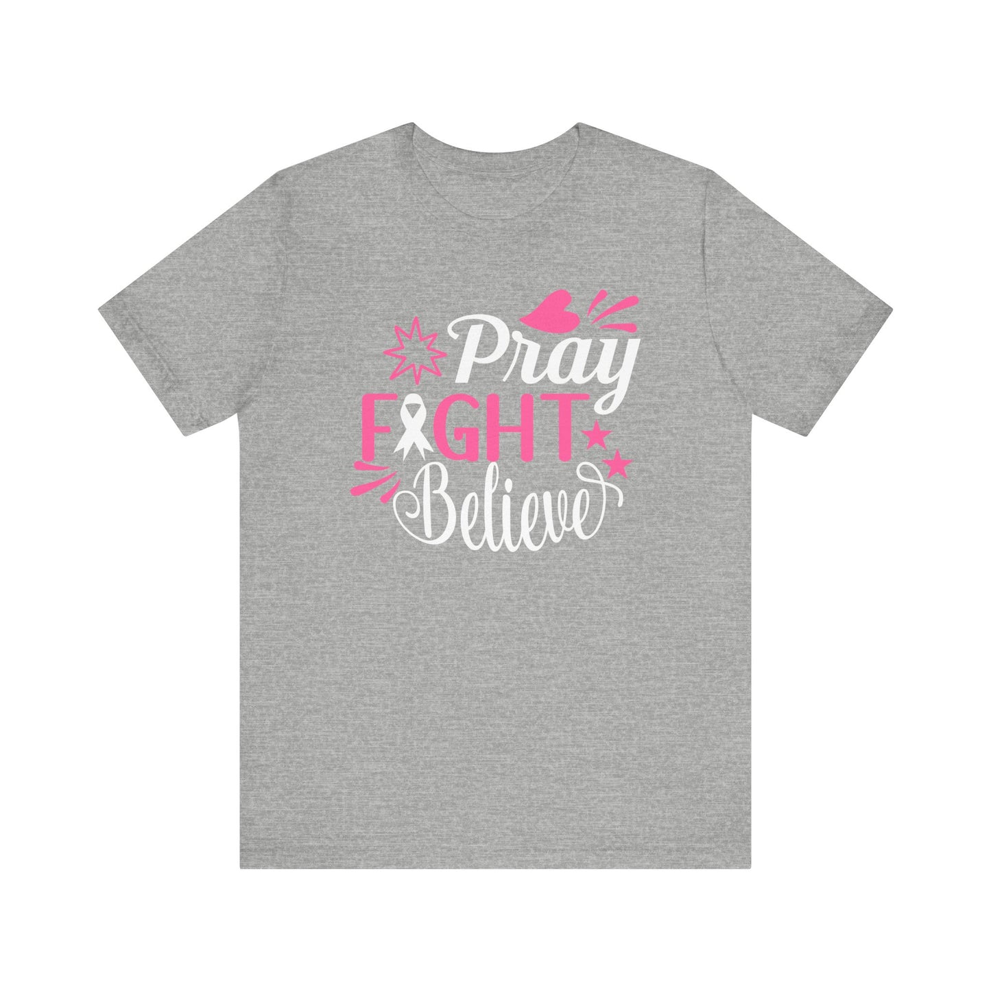 💗 Pray Fight Believe – Breast Cancer Awareness T-Shirt 🎗️