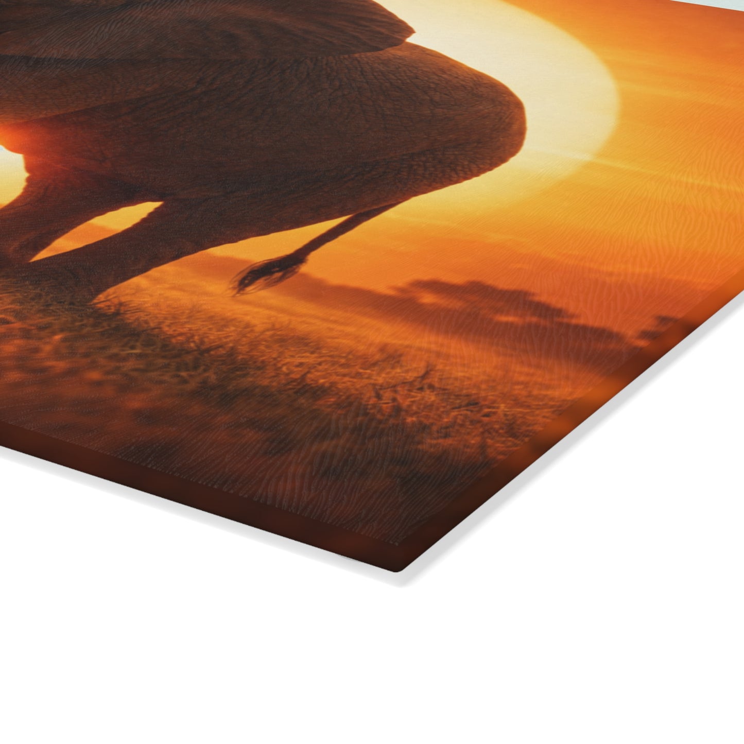 Golden Sunset Elephant Glass Cutting Board – Majestic Safari Wildlife Kitchen Art