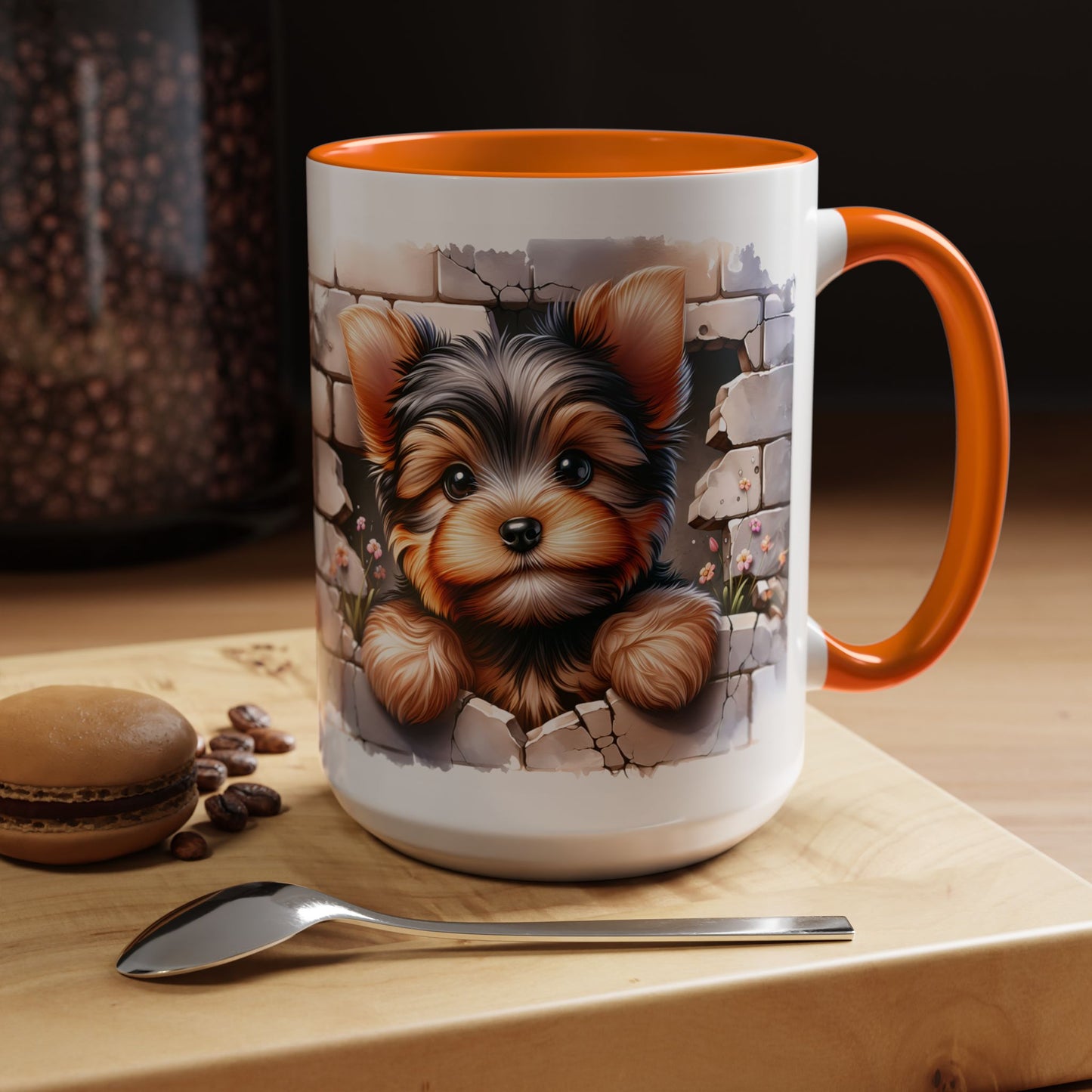 🎀🐶 Yorkie Puppy Accent Mug – Cute Peek-Through Dog Design for Animal Lovers ☕💖