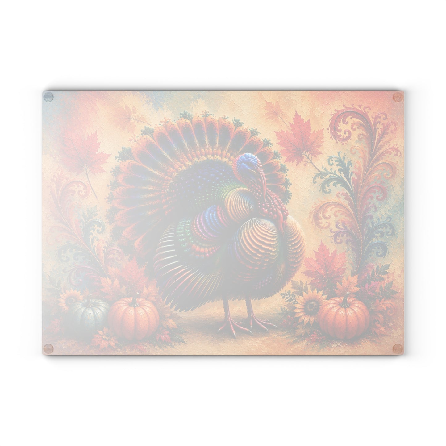 Colorful Thanksgiving Turkey Glass Cutting Board – Vibrant Autumn Pumpkin & Sunflower Kitchen Decor