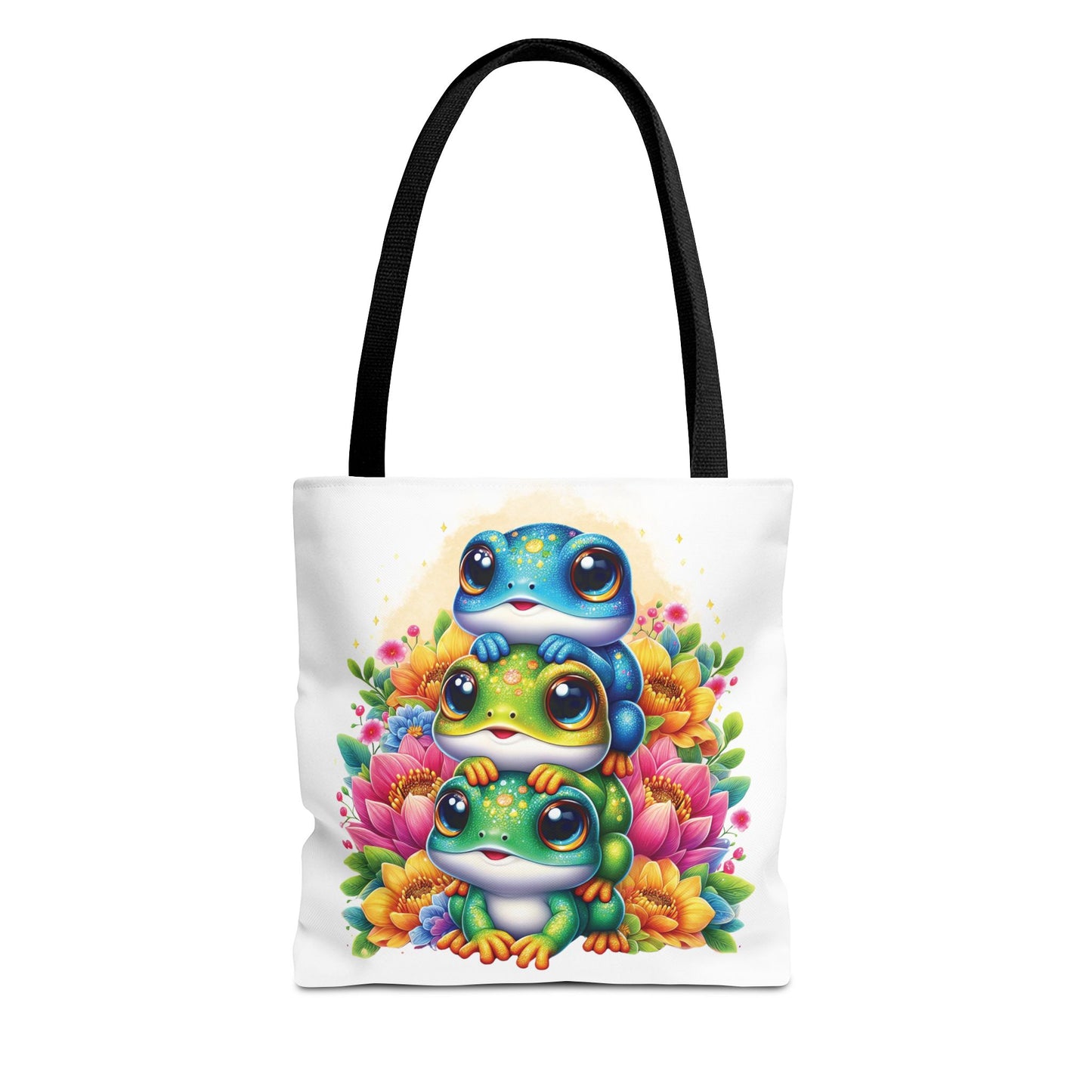 🐸 Stacked Frogs Floral Tote Bag – Colorful Whimsy for Every Day 🌸👜