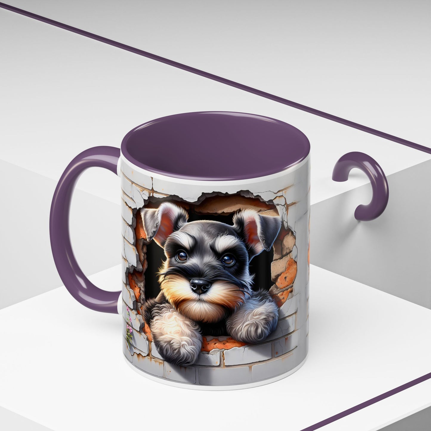 🎀🐶 Schnauzer Puppy Accent Mug – Cute Peek-Through Dog Design for Animal Lovers ☕💖