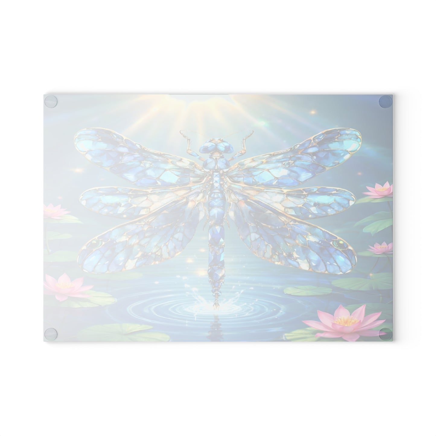 Radiant Dragonfly Glass Cutting Board – Tranquil Pond Art Kitchen Decor