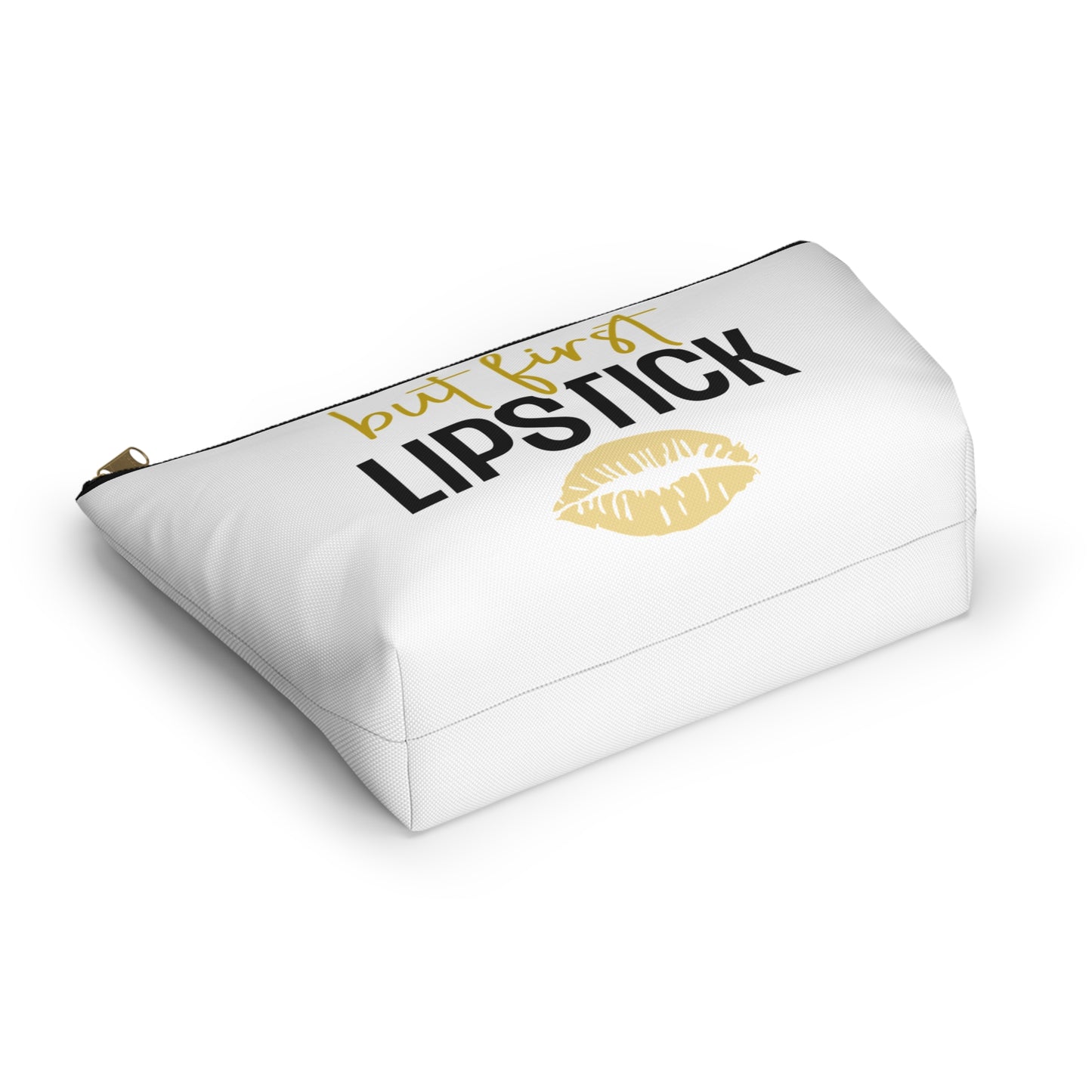 Accessory Pouch – "But First Lipstick" Yellow Makeup Bag
