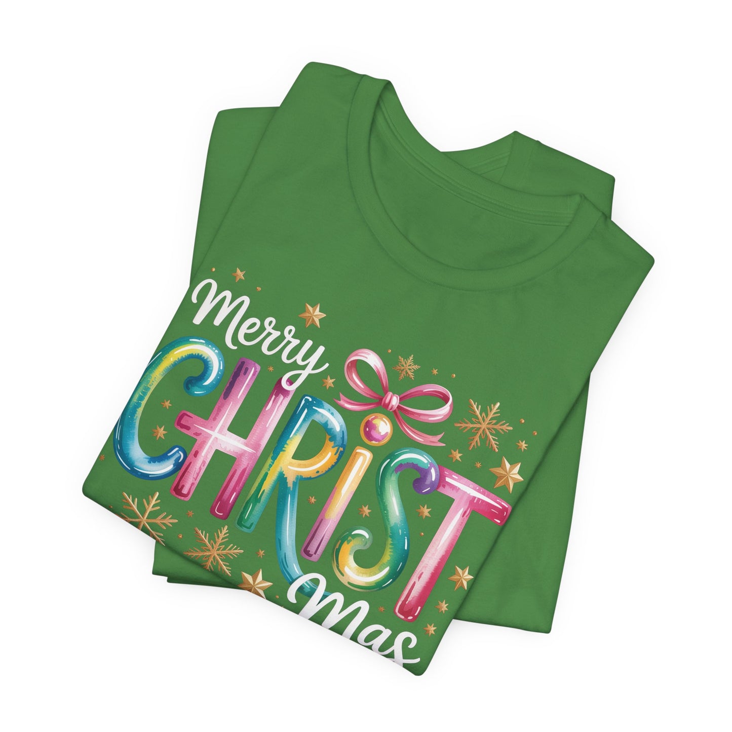🎄✨ Merry Christmas Glow Lettering T-Shirt – Festive & Bright Holiday Style 🎁🌟