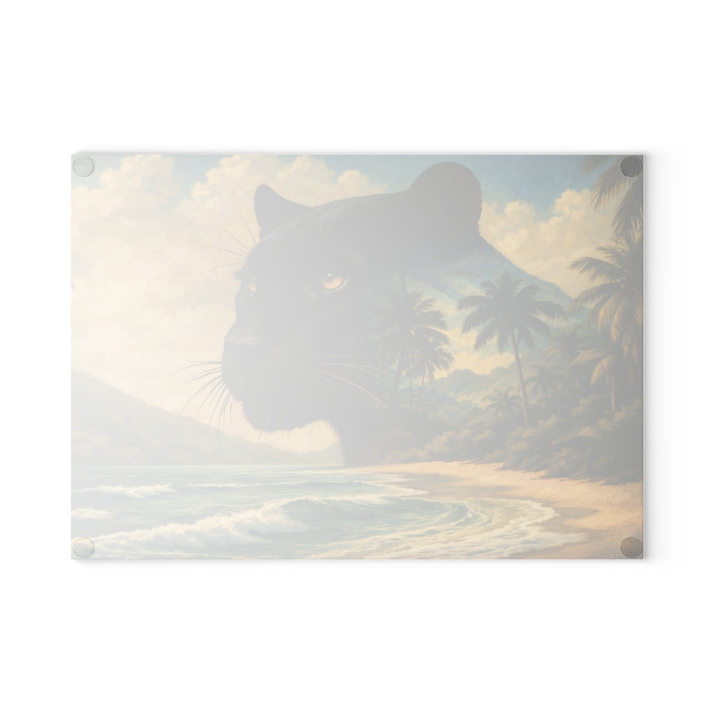 Black Panther Tropical Beach Glass Cutting Board – Exotic Wildlife Coastal Artwork