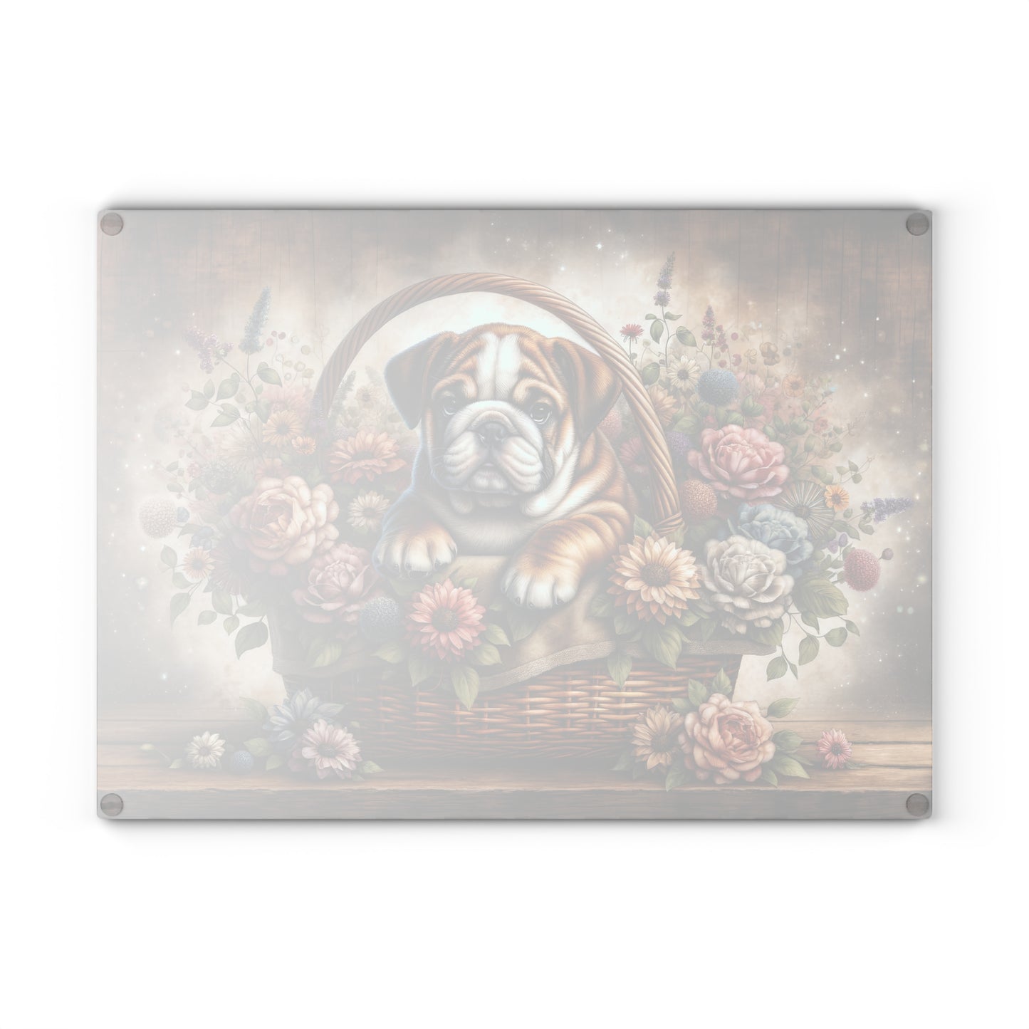 🐶🌸 Bulldog in Basket Cutting Board – Rustic Charm for Your Kitchen 🌼