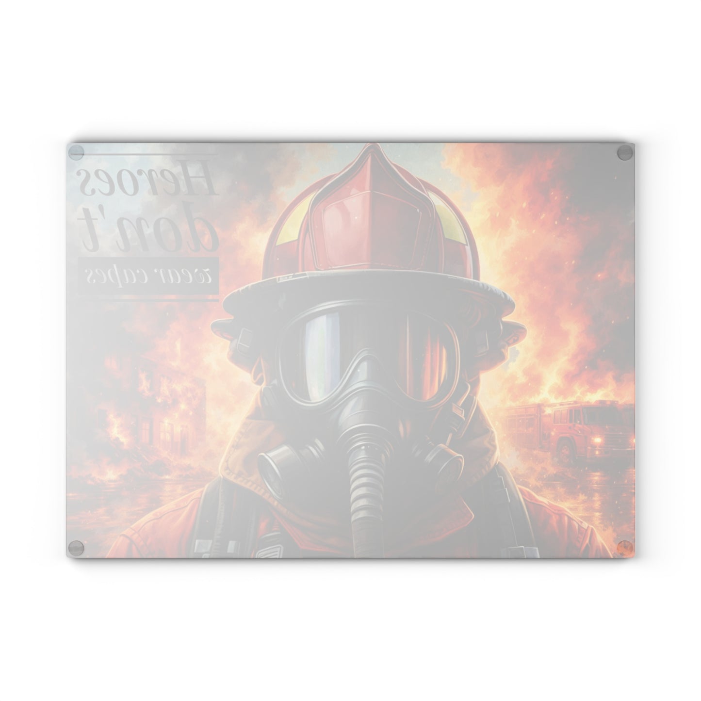 Firefighter Hero Tribute Glass Cutting Board – First Responder Strength Kitchen Art