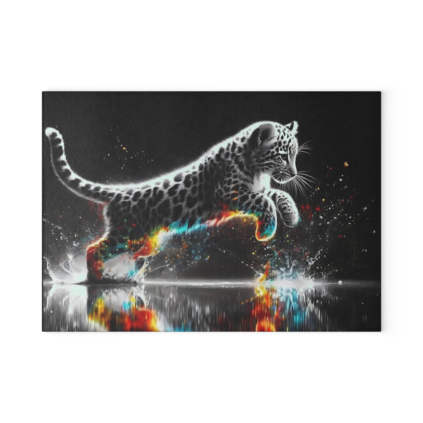 🐆 Leaping Leopard Splash Cutting Board – Fierce Energy Meets Wild Elegance 🌈💧