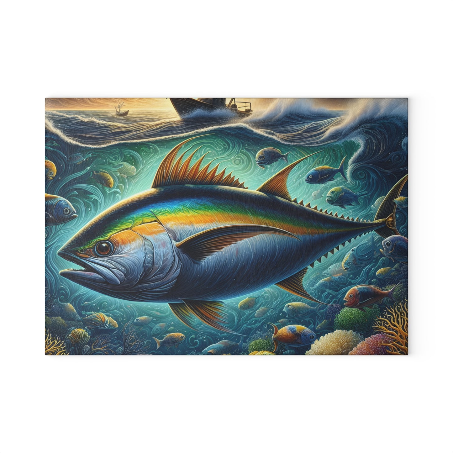 🐟🌊 Yellowfin Tuna Ocean Vibes Cutting Board – Coastal Elegance for Your Kitchen 🎣