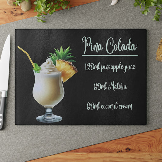 Tabla de cortar con receta de piña colada: un ambiente isleño para tu cocina o bar