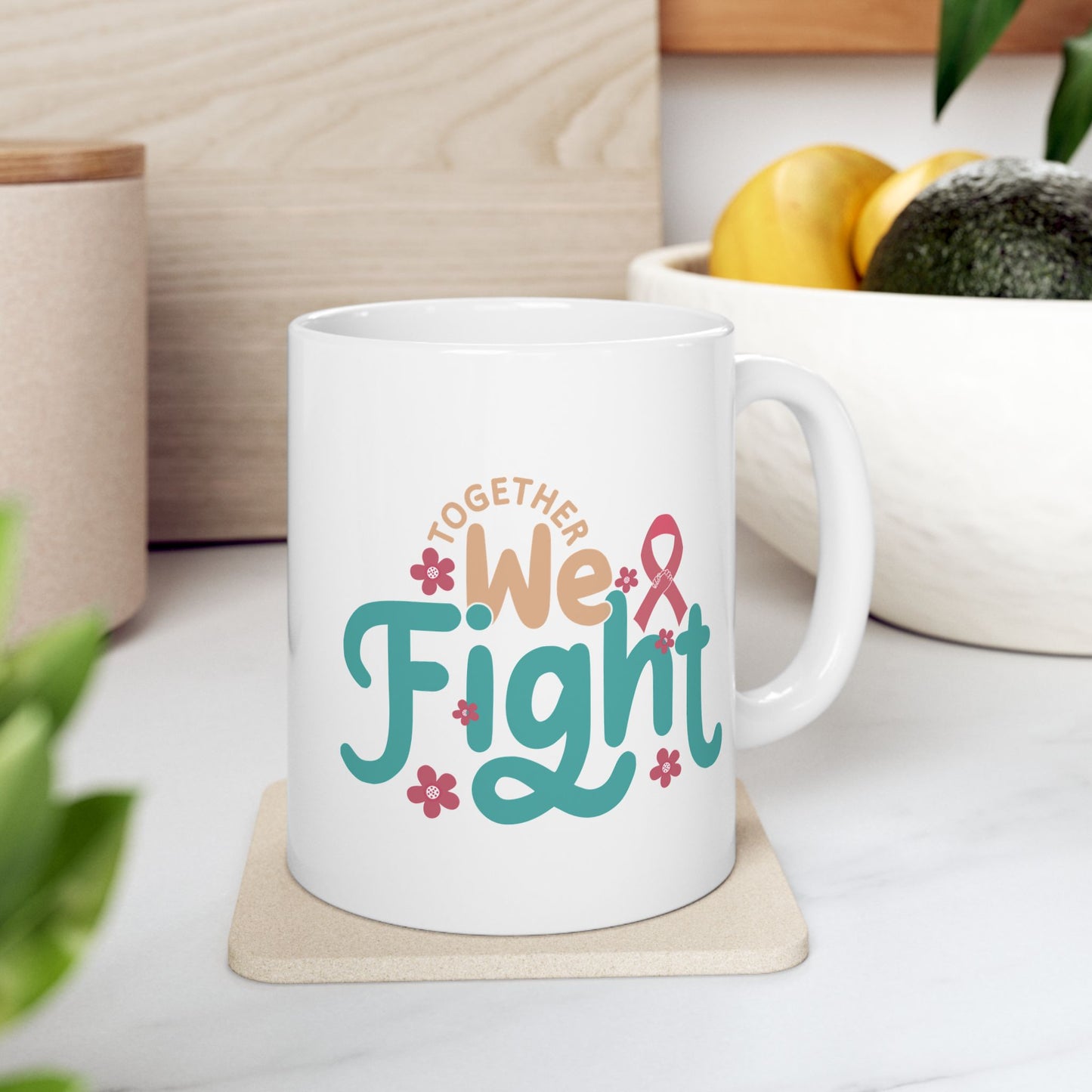 💪 Together We Fight Mug – Breast Cancer Awareness Coffee Cup