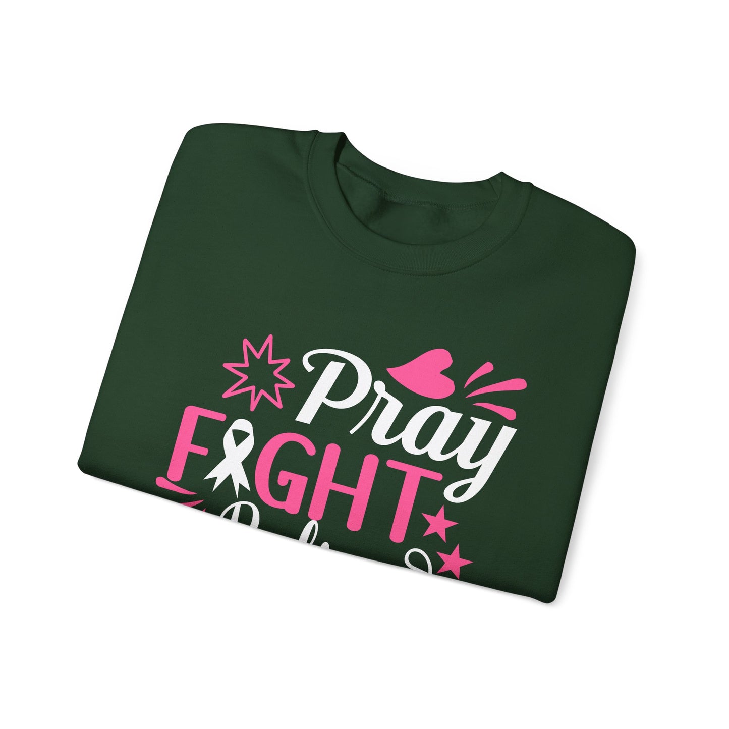 🙏🎀 Pray Fight Believe Sweatshirt – Breast Cancer Awareness & Faith Crewneck
