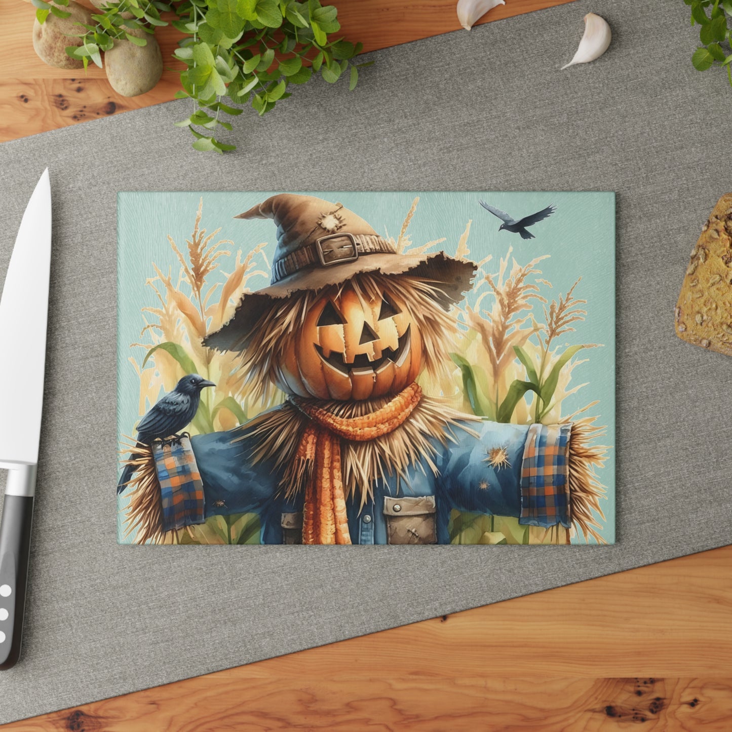 🎃 Pumpkin Scarecrow Cutting Board – Rustic Harvest Charm for Your Kitchen 🌾