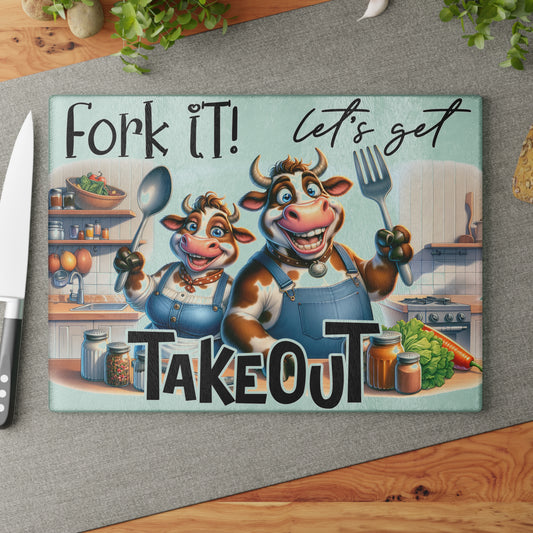 Fork It! Let’s Get Takeout Cow Cutting Board – Funny Farmhouse Kitchen Humor