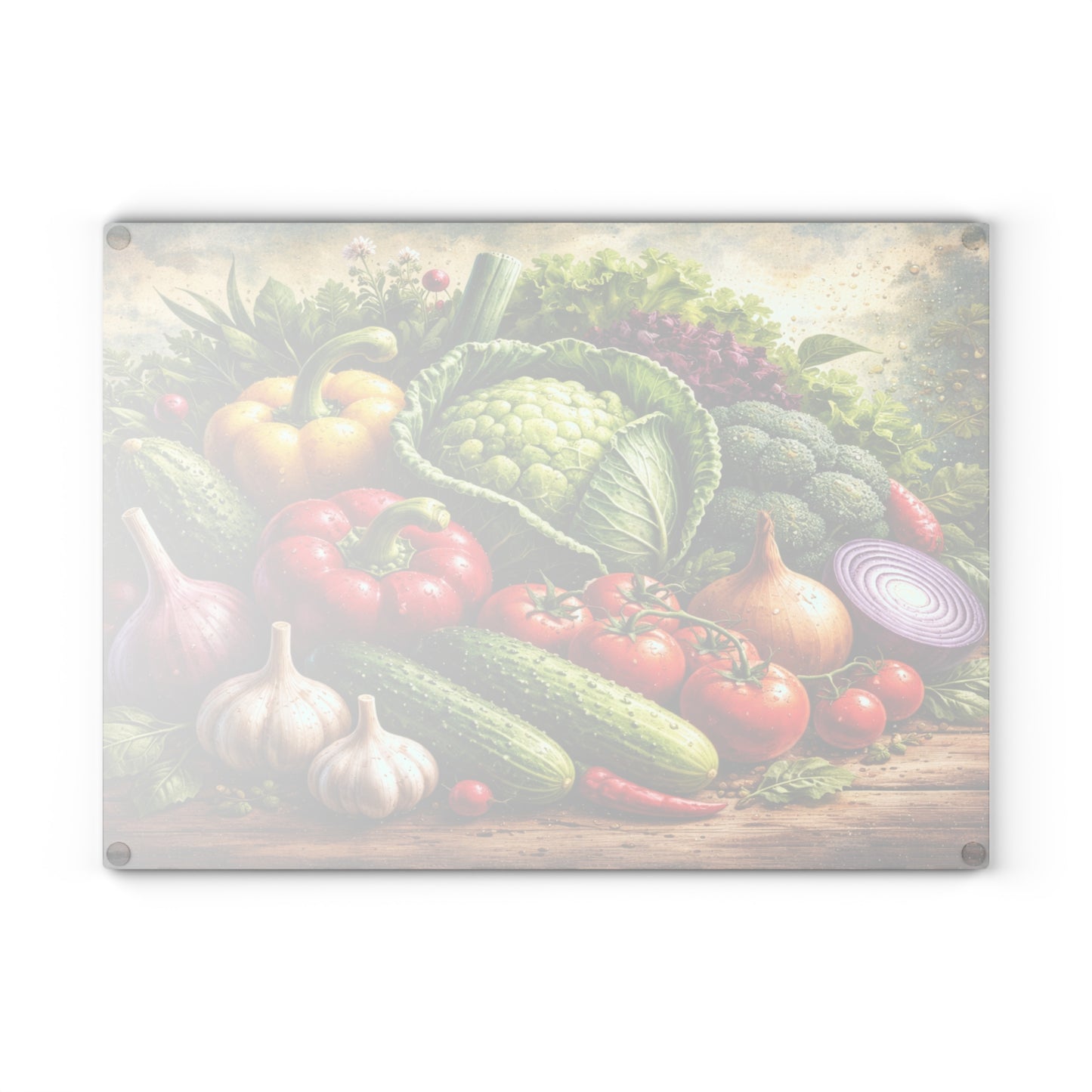 Garden Harvest Glass Cutting Board – Fresh Farm Market Inspired Kitchen Art