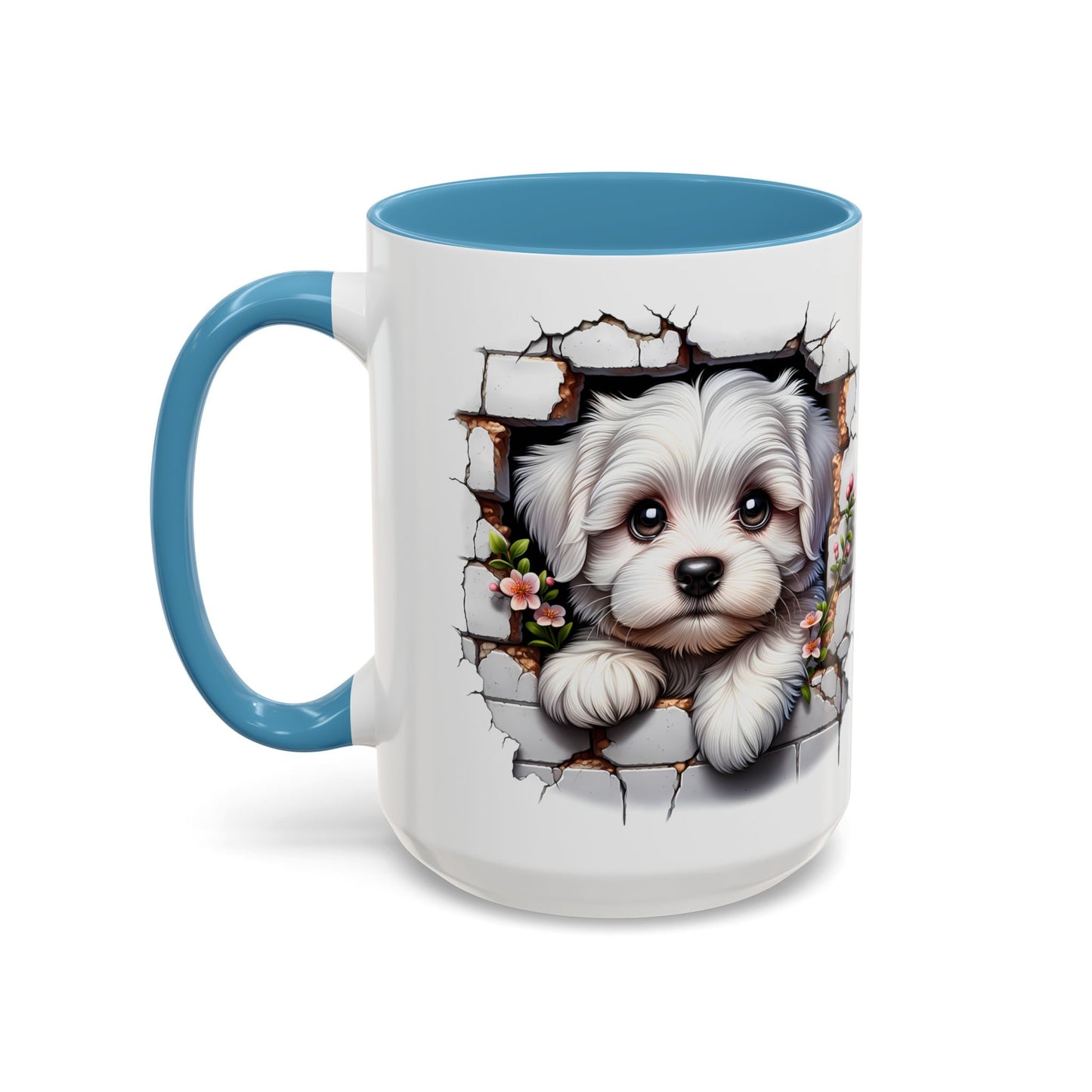 🎀🐶 Maltese Puppy Accent Mug – Cute Peek-Through Dog Design for Animal Lovers ☕💖