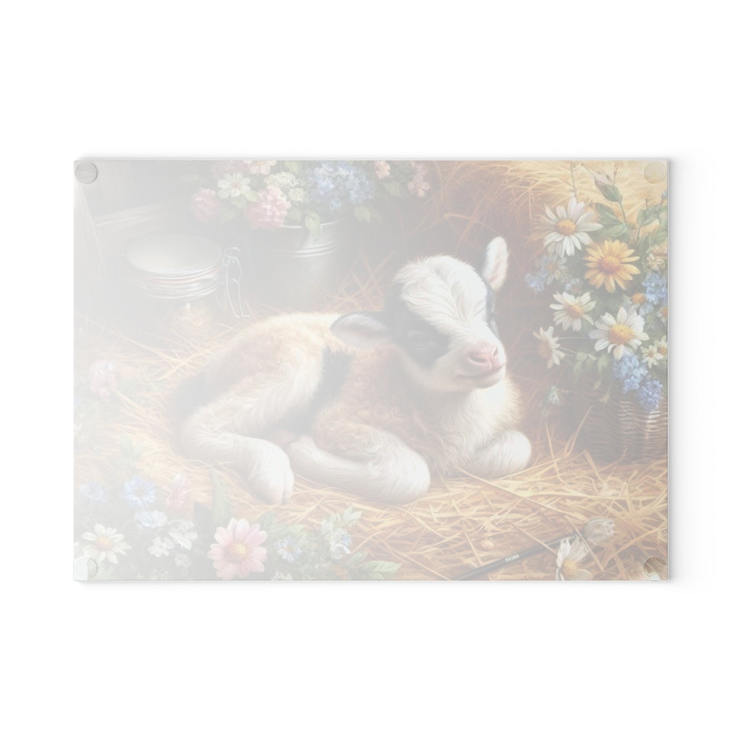 🐐🌸 Baby Goat in the Hayloft Glass Cutting Board – Rustic Farm Charm for Your Kitchen 🌾