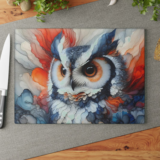 Tabla de cortar de búho, tabla de charcutería, tabla de cortar única, tabla de cortar de vidrio templado, regalo de inauguración de la casa, tabla de cortar personalizada