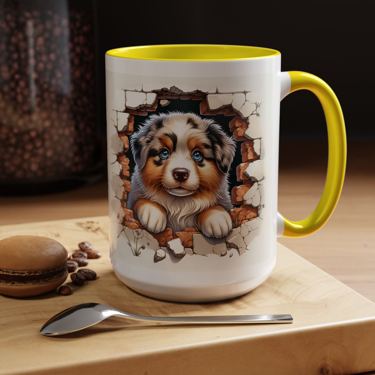 🐾☕ Australian Shepherd Puppy Peek Accent Mug – Blue-Eyed Beauty Dog Lover Gift ✨💙