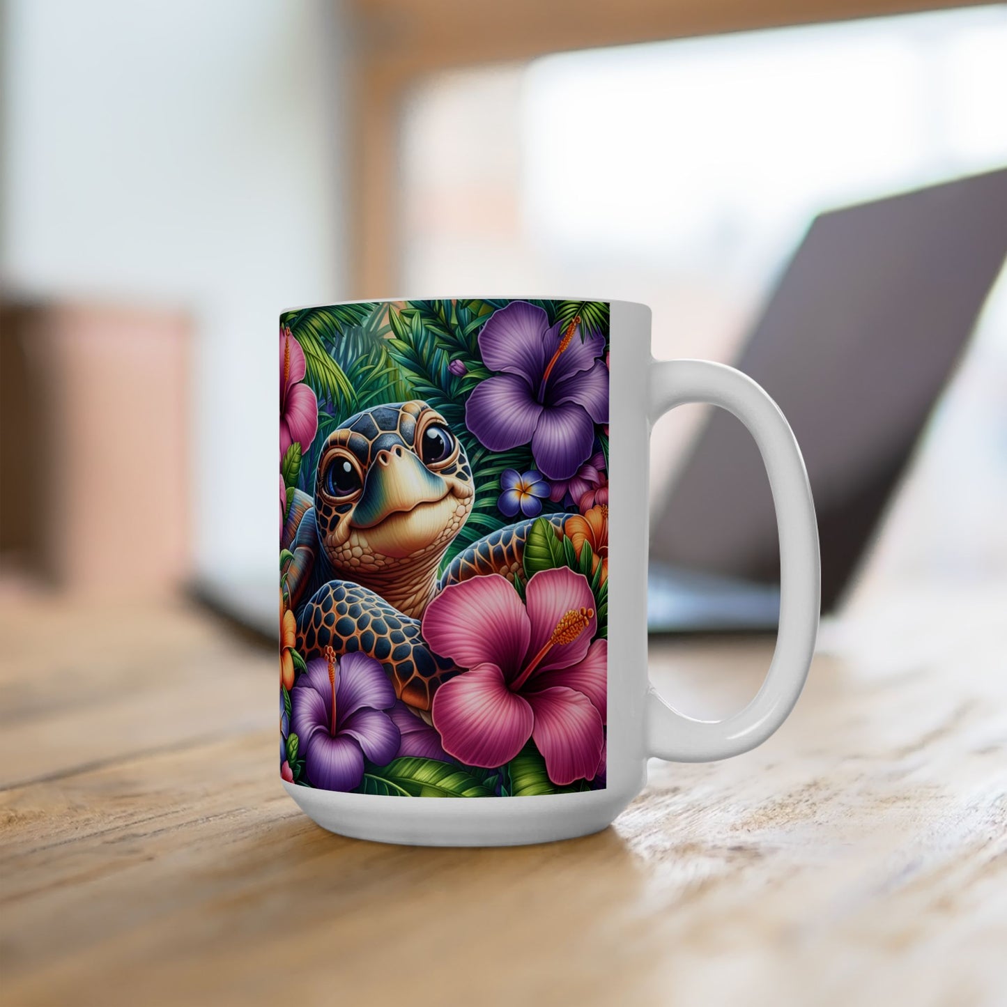 🌺🐢 Personalized Sea Turtle Hibiscus Mug – Tropical Island Coffee Cup 🌴☕