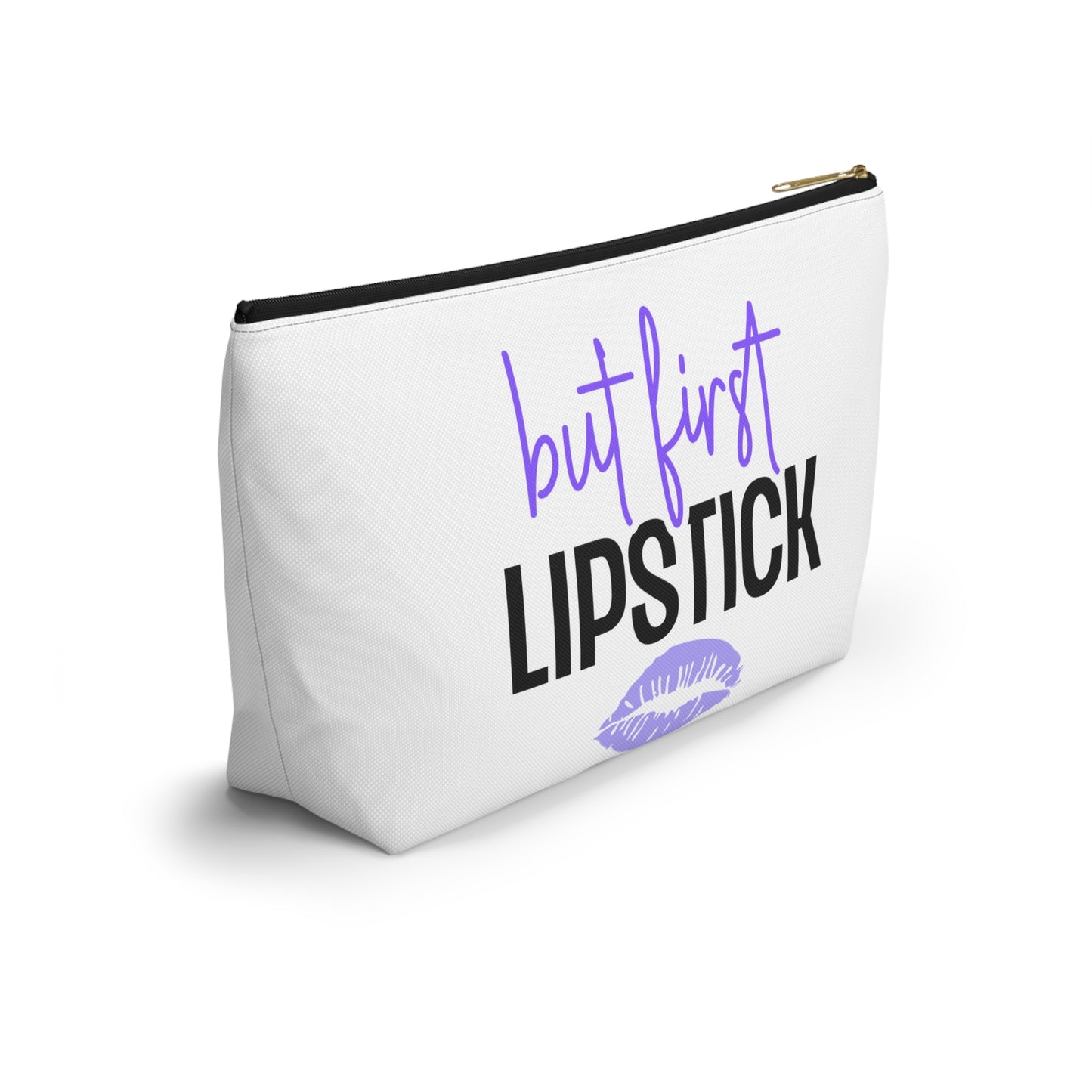 Accessory Pouch – "But First Lipstick" Purple Makeup Bag