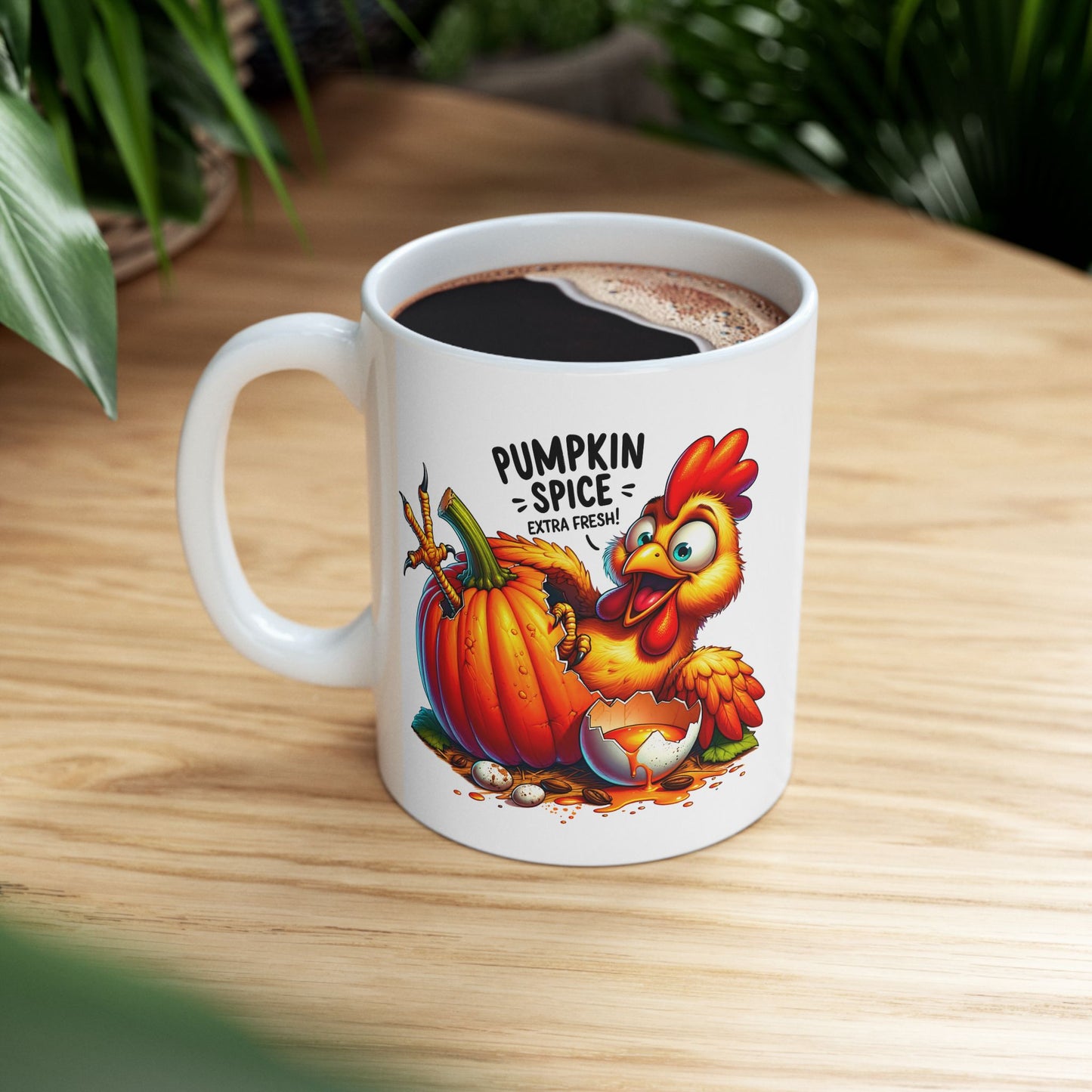 🐔🎃 Pumpkin Spice Extra Fresh Chicken Mug – Funny Fall Coffee Cup ✨☕
