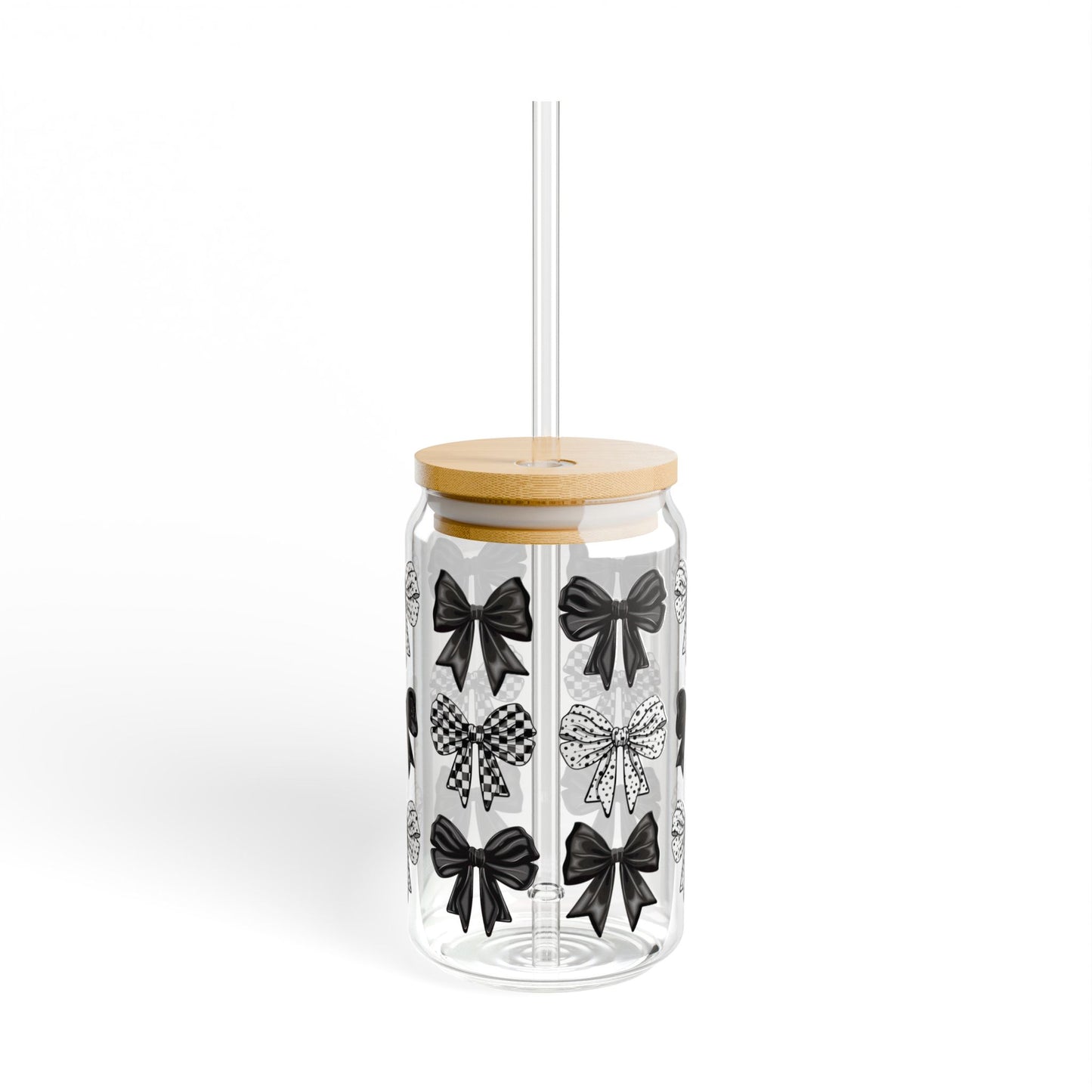 🎀🖤 Black & Chic Bows Sipper Glass – 16oz Classy Style for Every Sip 🖤🎀