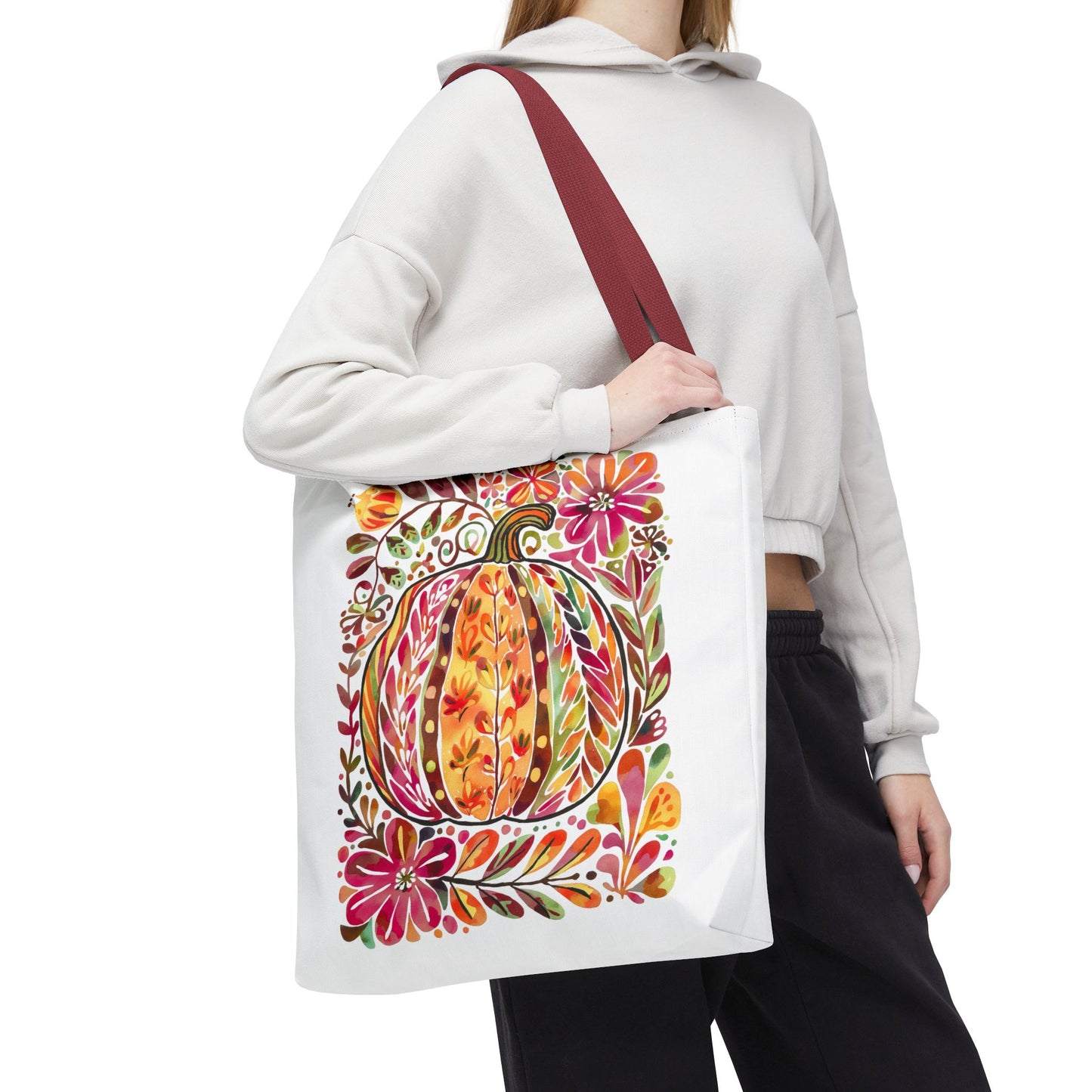 🎨 Watercolor Autumn Pumpkin Floral Tote Bag – Artistic Fall Charm 🍂