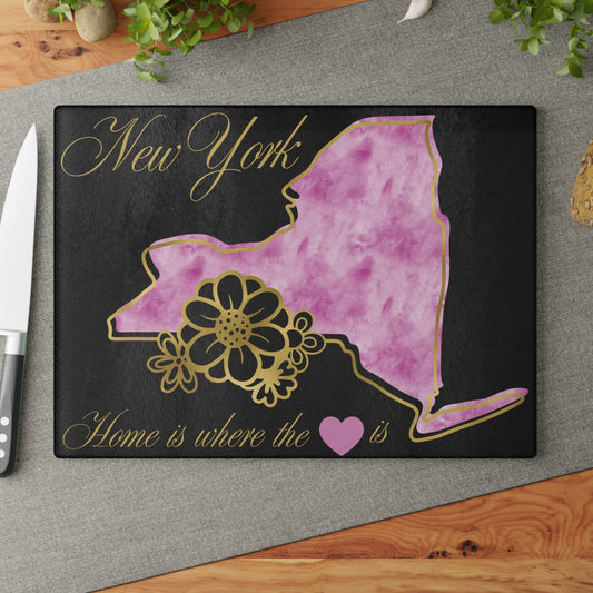 🗽 New York State Cutting Board – Elegant Watercolor Pride with Floral Flair