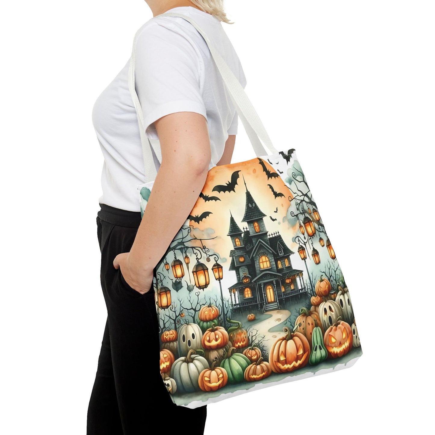 🏚️ Haunted House Halloween Tote Bag – Spooky Nights & Pumpkin Delights 🎃🖤