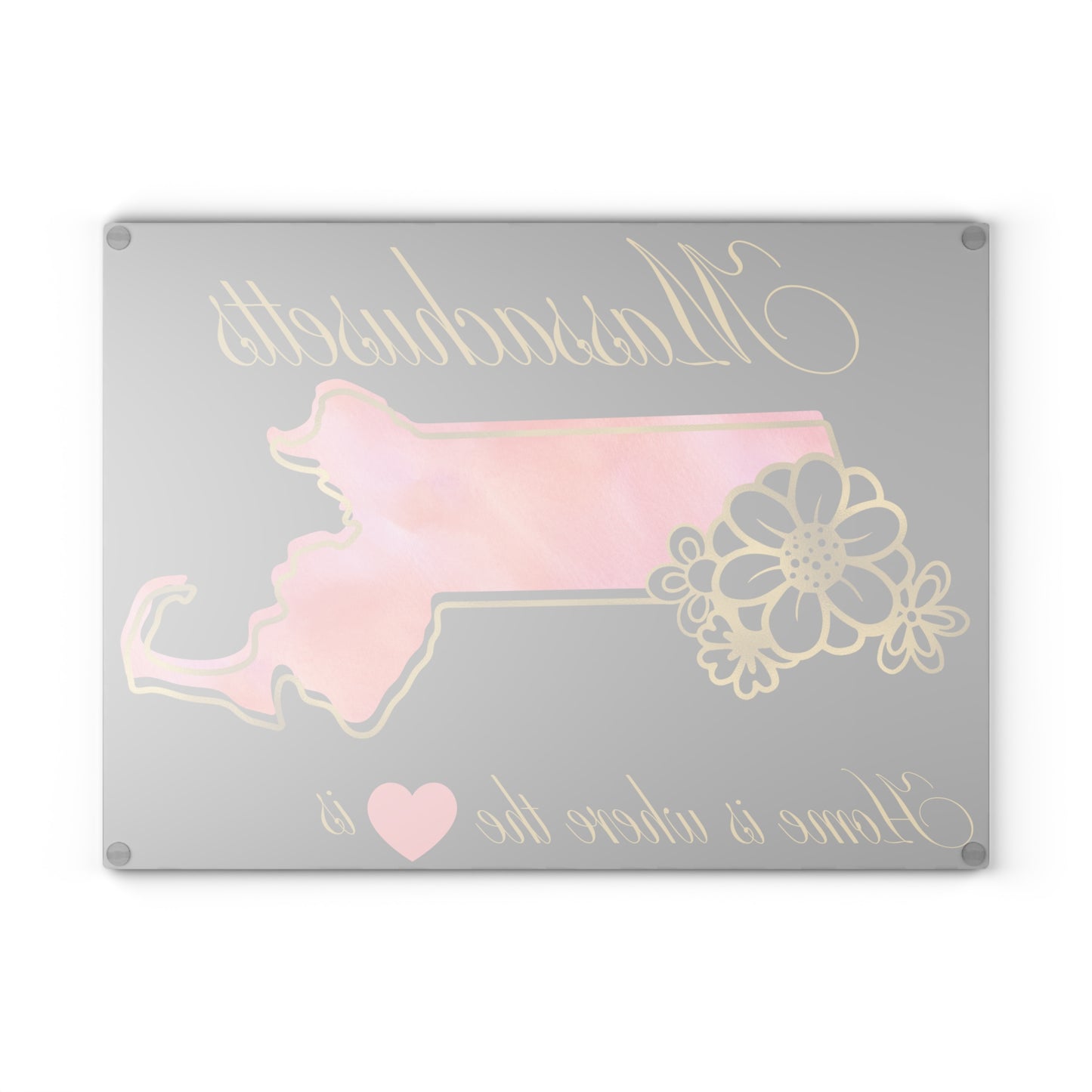🌸 Massachusetts State Cutting Board – Soft Blush Beauty with Home Heart Charm