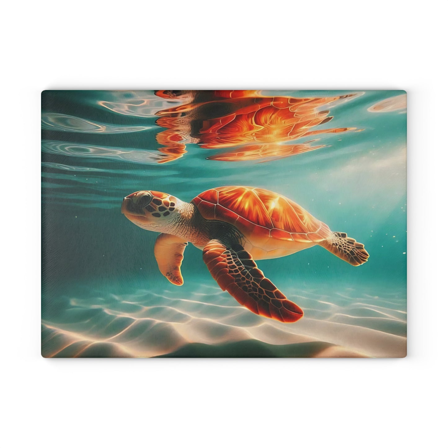 🐢🌅 Sea Turtle Sunset Reflection Cutting Board – Ocean Serenity for Your Kitchen 🌊✨