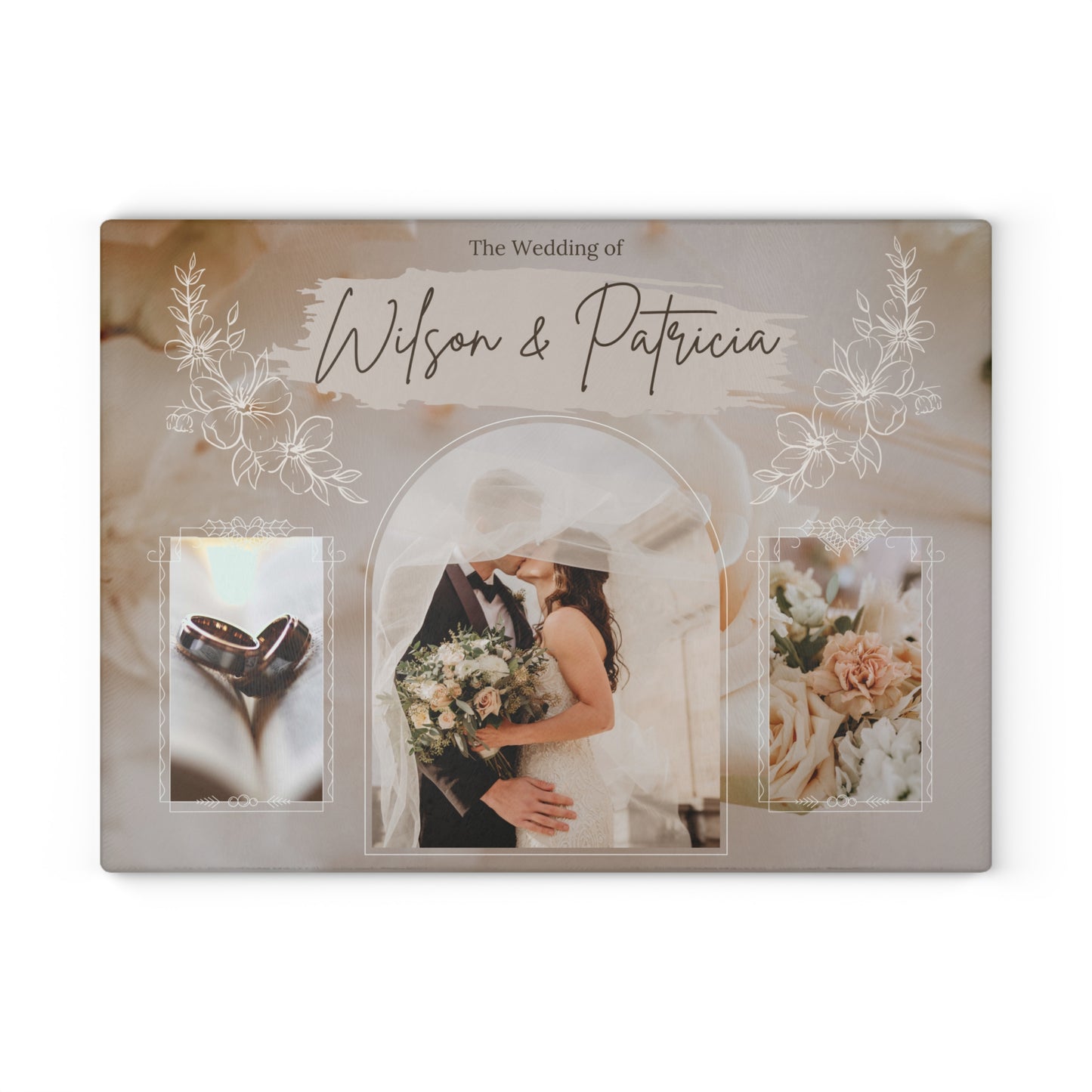 Wedding Photo Collage Glass Cutting Board – Personalized Couple Memory Keepsake