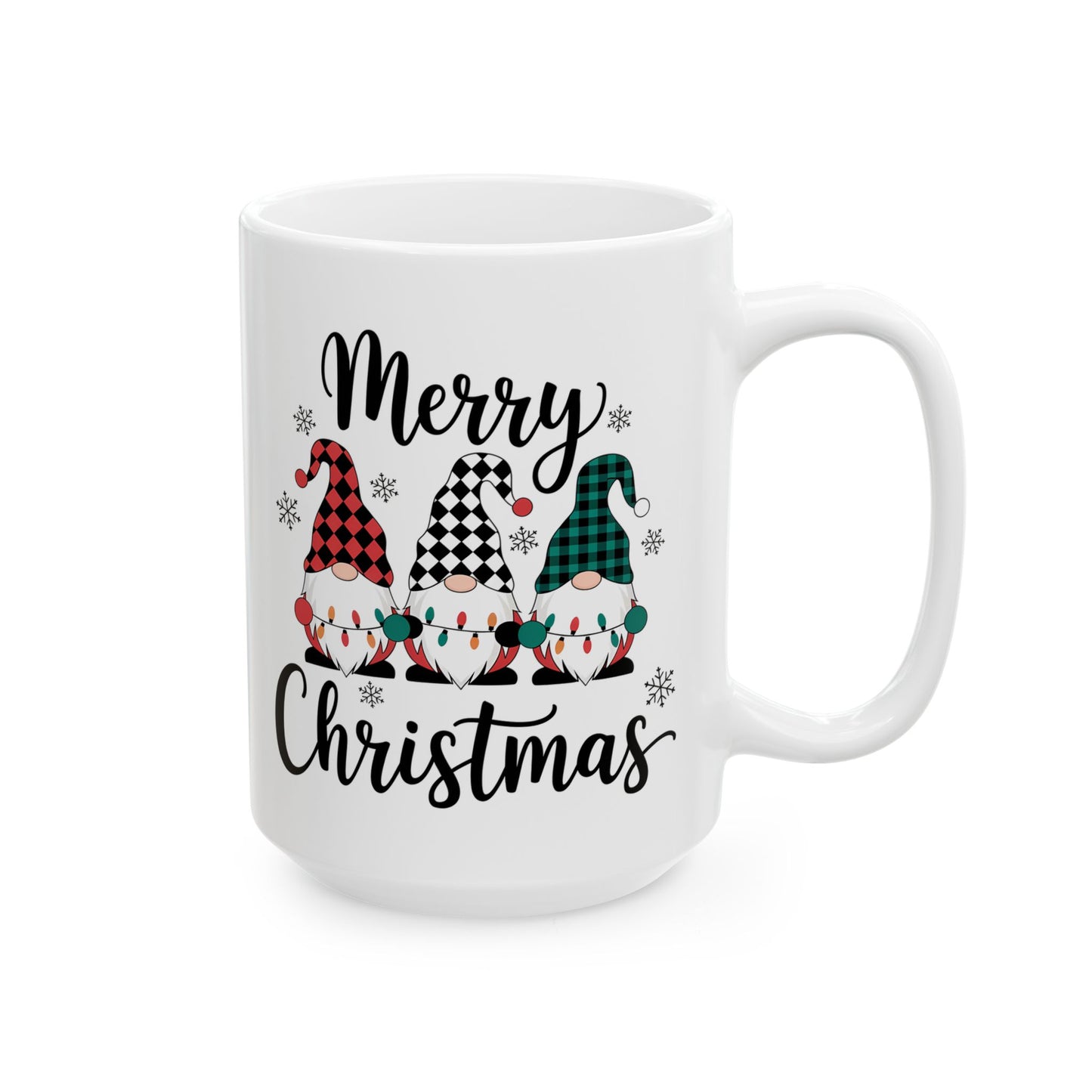 🎅🎄 Merry Christmas Gnomes – Festive Plaid Holiday Cup ✨☕