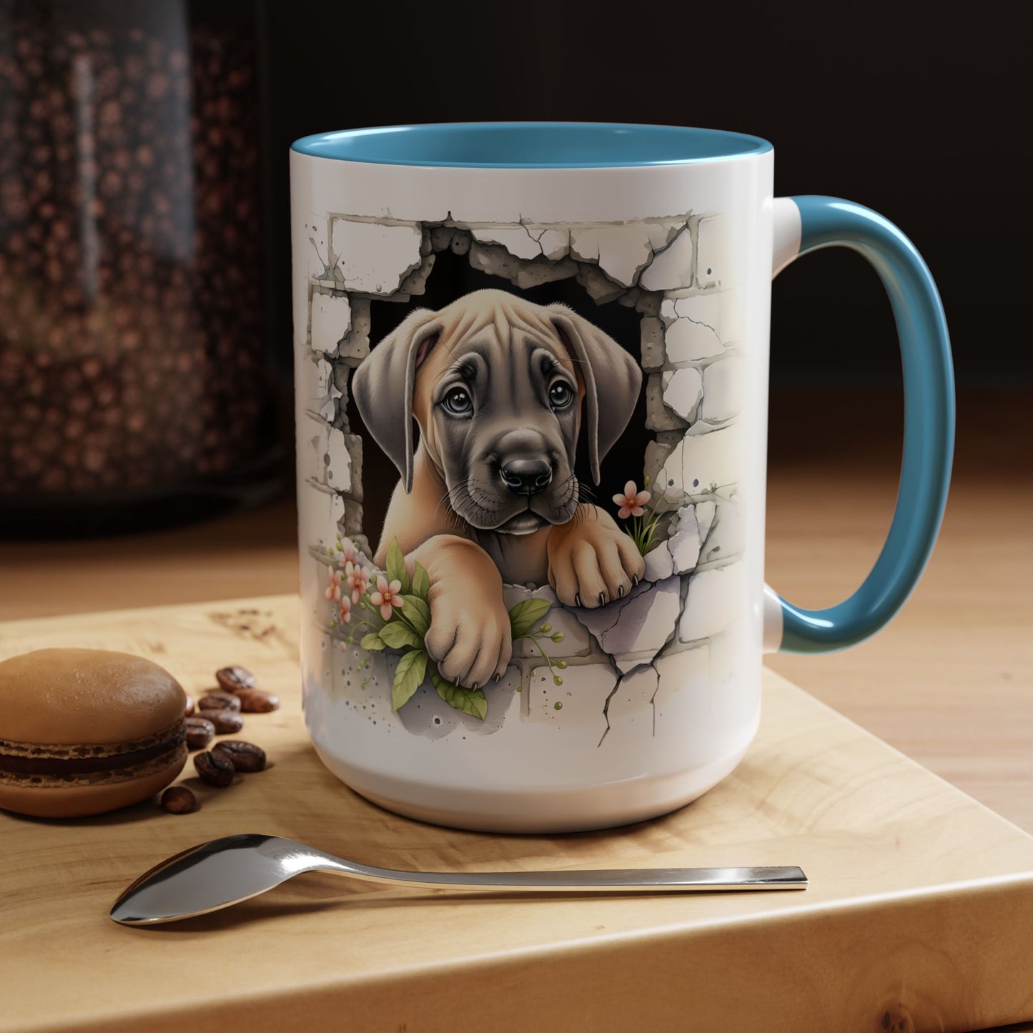 🐾 Great Dane Puppy Accent Mug – Sweet Peek-Through Puppy Design ☕💛