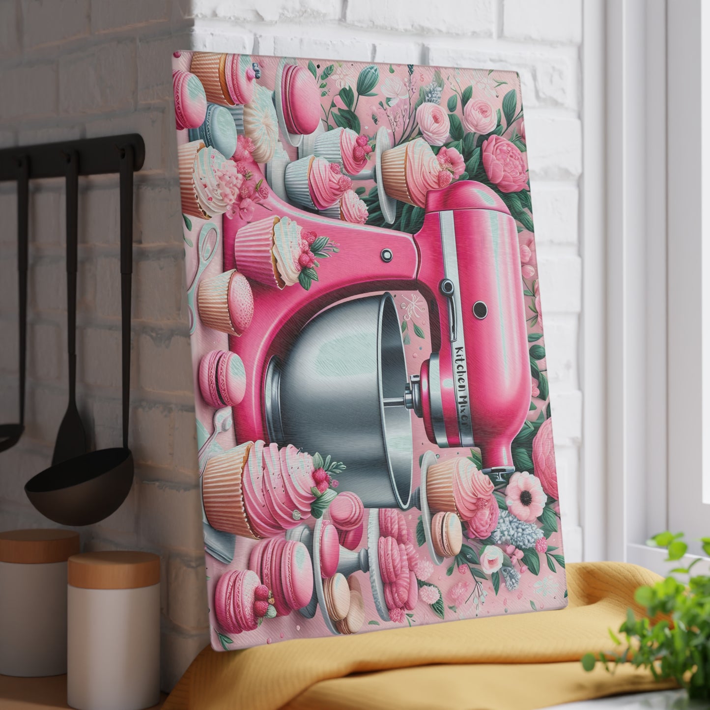 🌸💖 Pink Kitchen Mixer Cutting Board – Whimsical Baking Charm for Your Kitchen 🍰✨