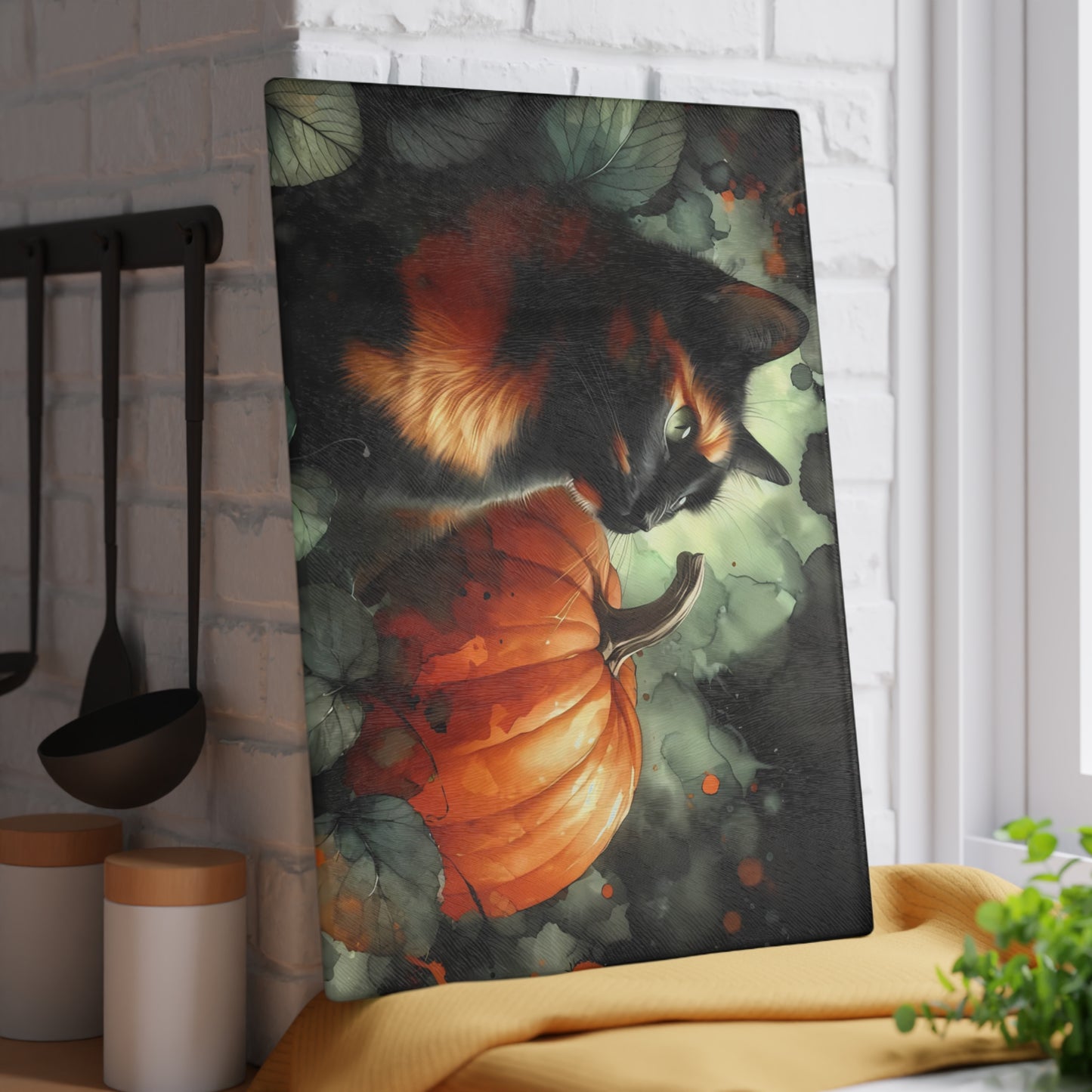 🖤🎃 Spooky Black Cat & Pumpkin Cutting Board – Haunted Elegance for Your Kitchen 🎃🖤