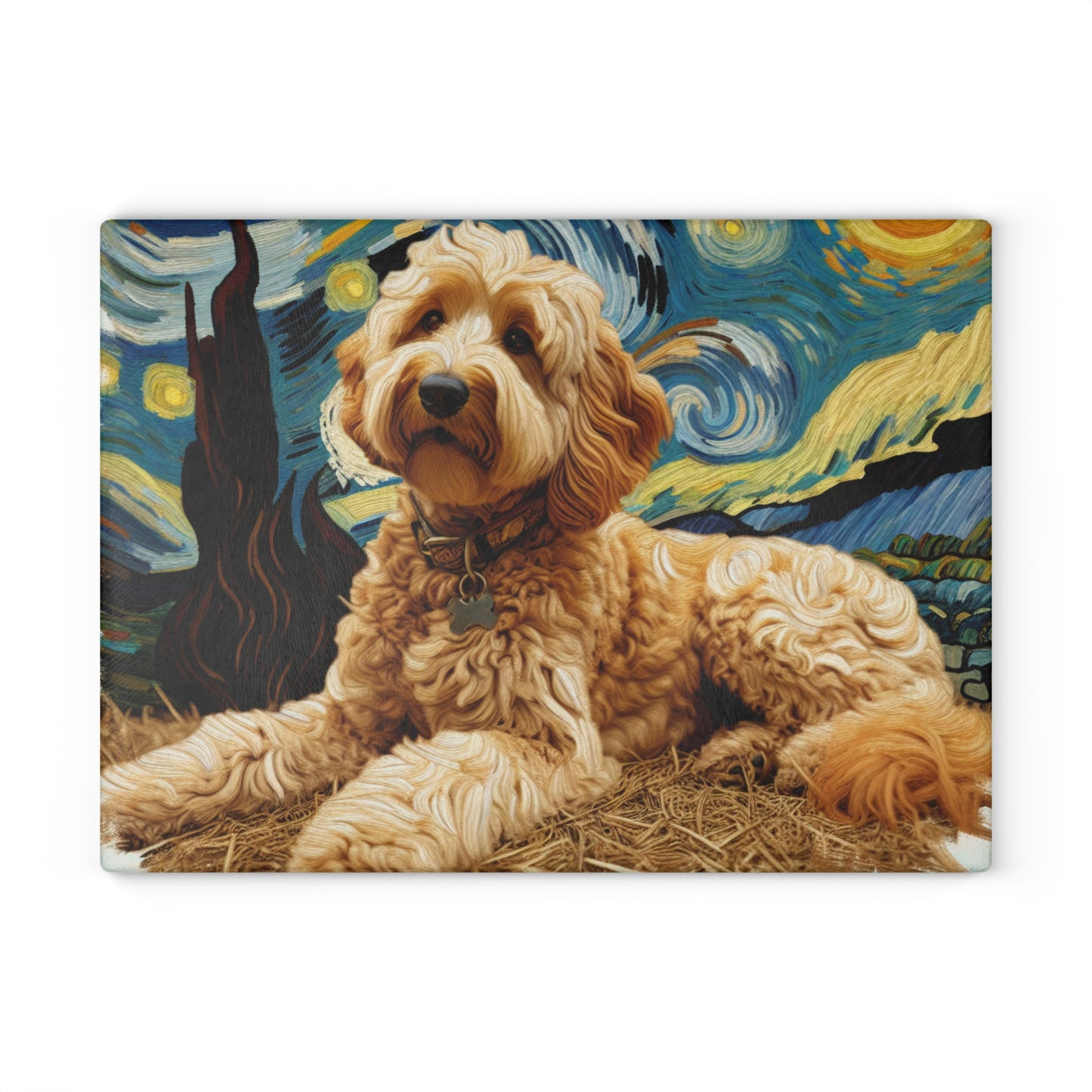 🌙 Golden Doodle Starry Night Cutting Board – Swirls of Charm & Canine Cuteness 🐾