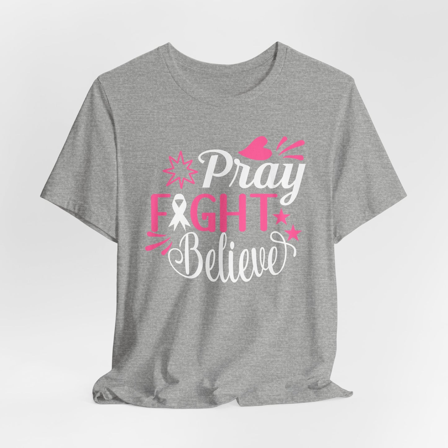 💗 Pray Fight Believe – Breast Cancer Awareness T-Shirt 🎗️